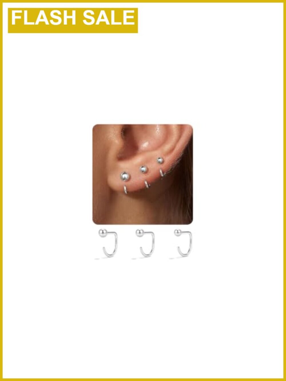 Backless Half Hoop Earrings Set of 3 in 925 Sterling Silver